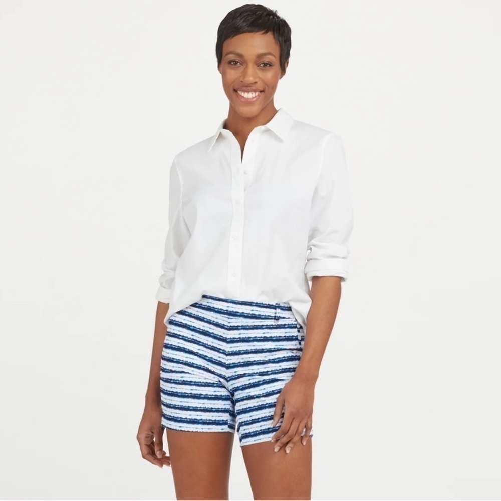 Spanx Sunshine Blue Painted Stripe 6” Short Size Medium Women